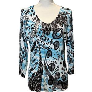 Alison Sheri Long Sleeve Abstract Print Top with Sequin Embellishment Size Large